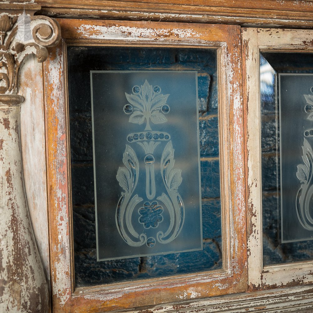 19th C Mahogany Snob Screen Victorian Pub Divider With Etched Glass