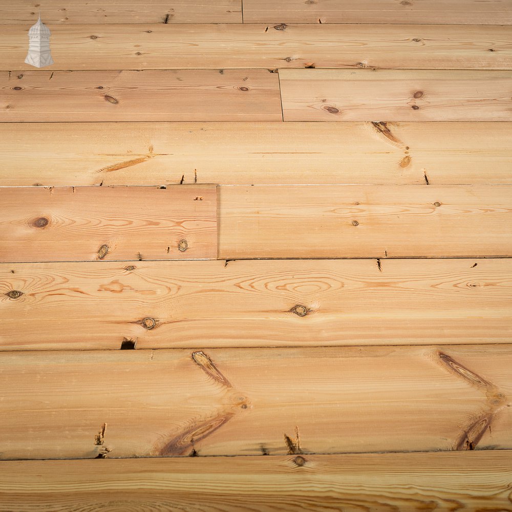 Batch of 76 square metres of pine floorboards cut from floor joists salvaged from Norwich castle.