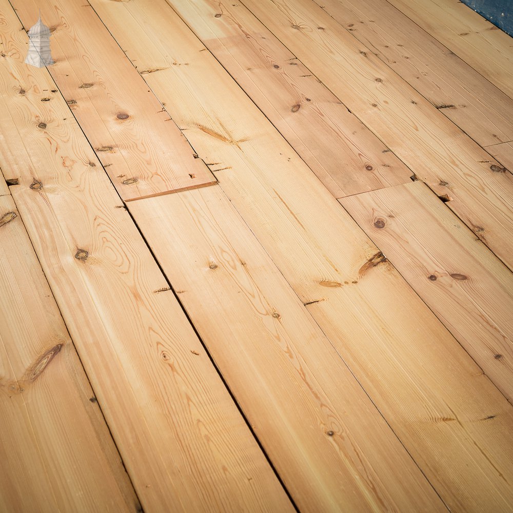 Batch of 76 square metres of pine floorboards cut from floor joists salvaged from Norwich castle.