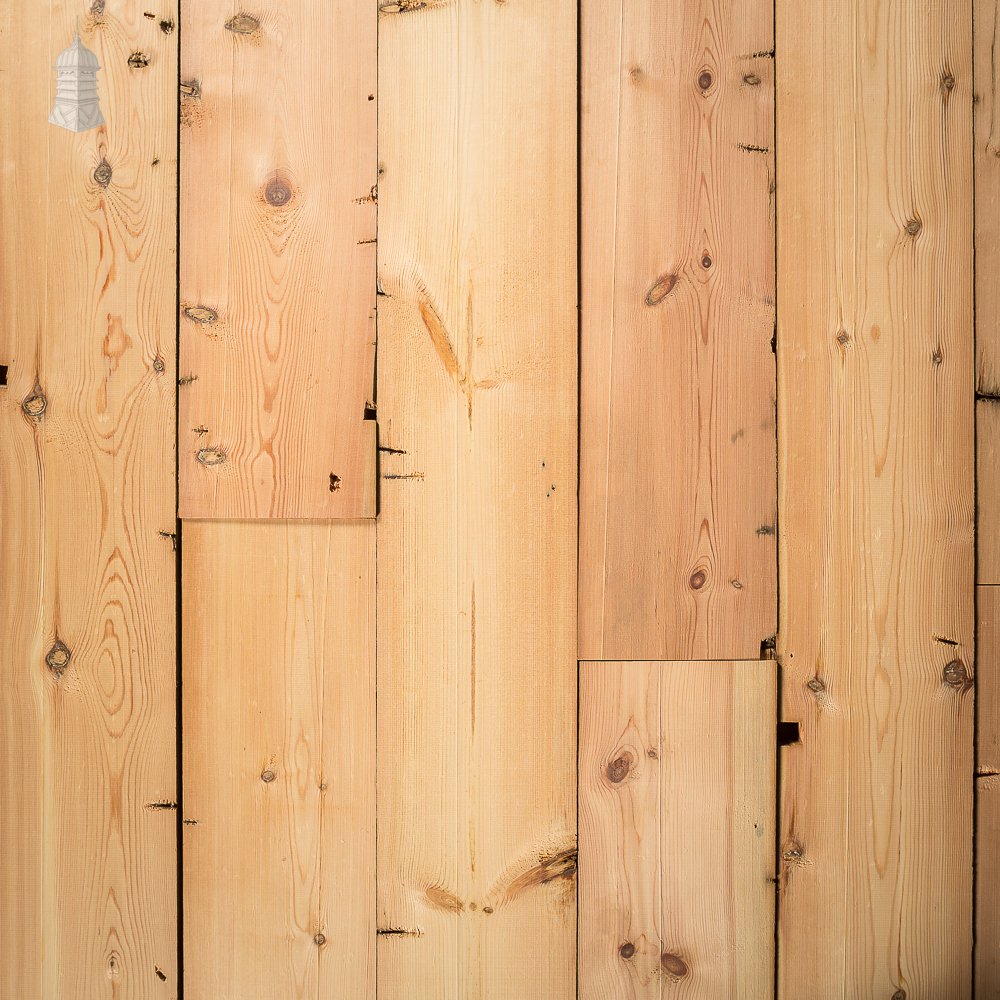 Batch of 76 square metres of pine floorboards cut from floor joists salvaged from Norwich castle.