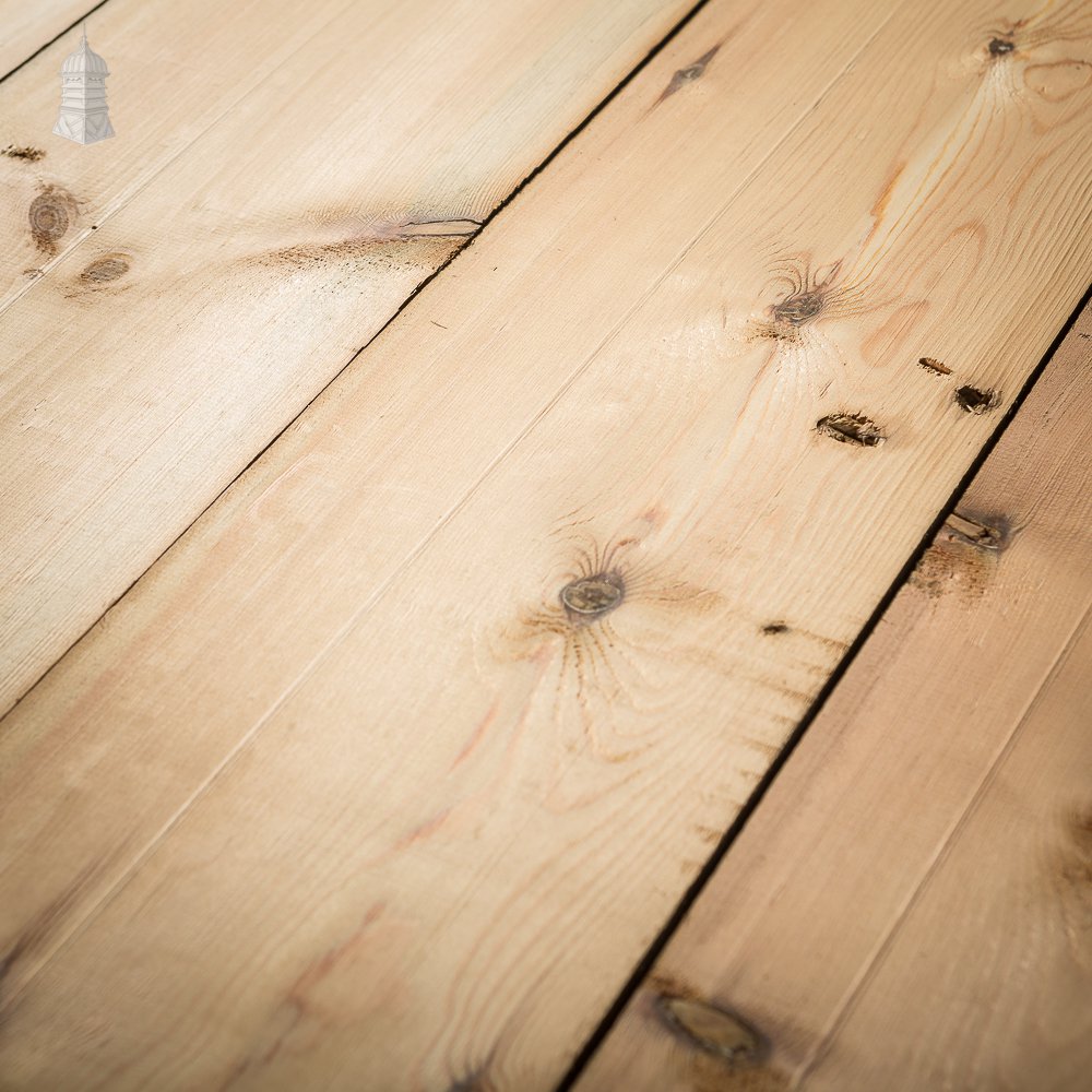 Batch of 76 square metres of pine floorboards cut from floor joists salvaged from Norwich castle.