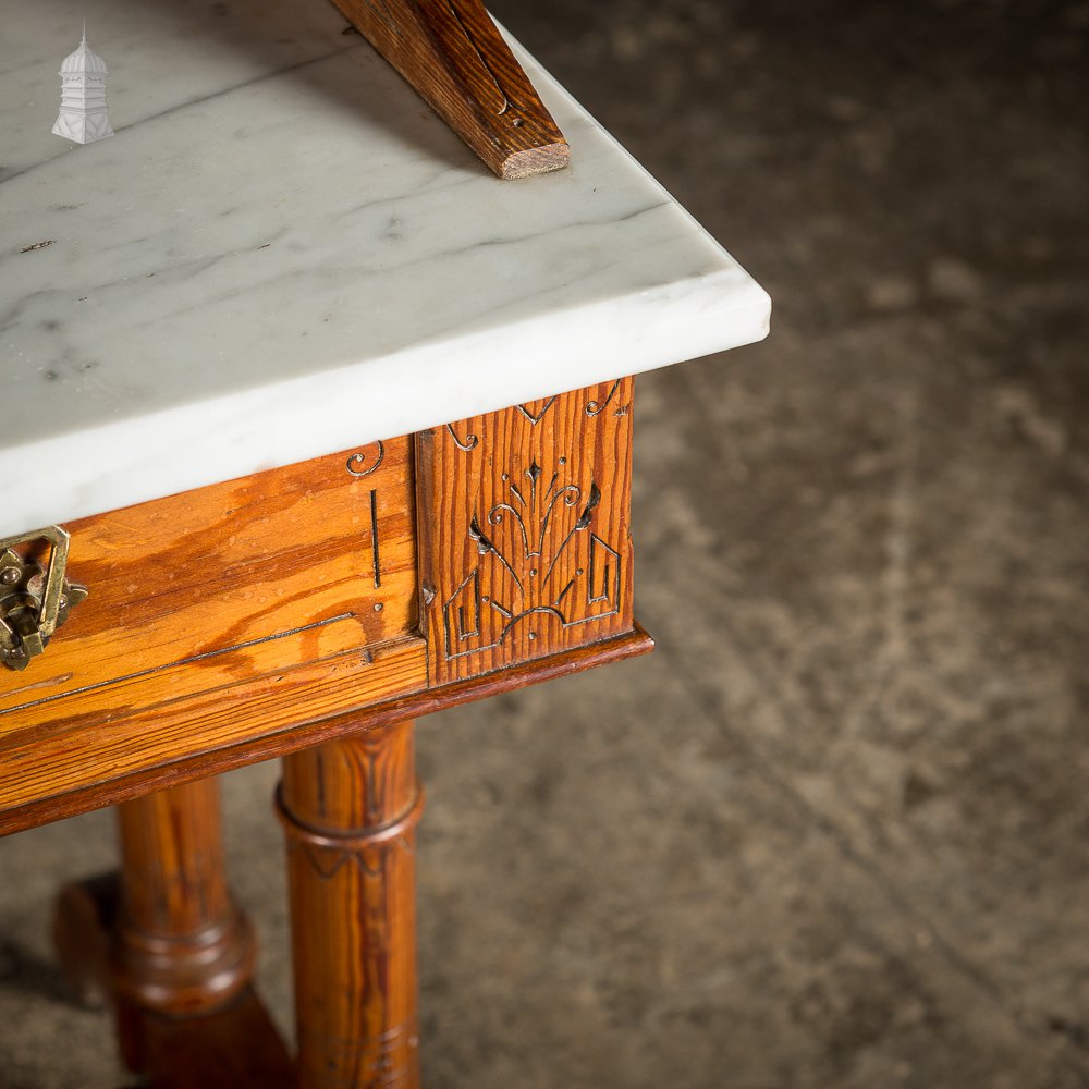 Aesthetic Movement Pitch Pine Marble Topped Wash Stand