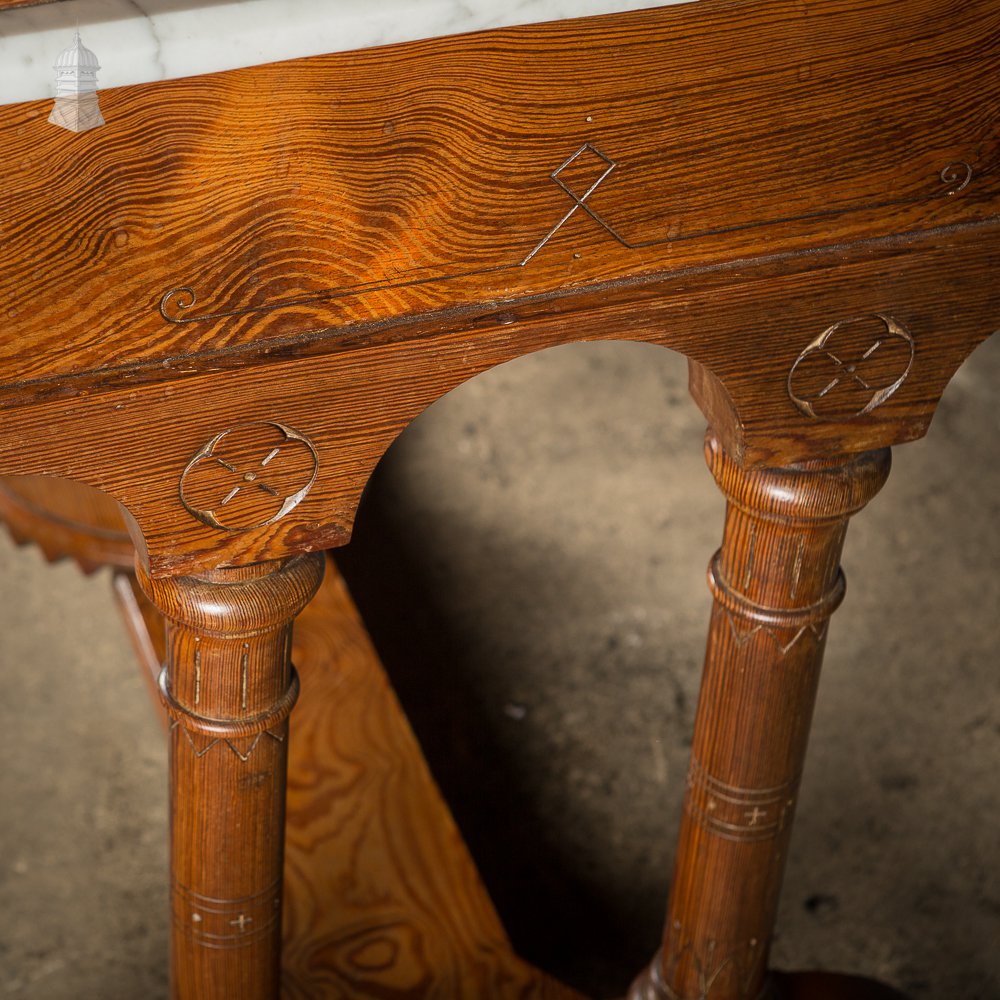 Aesthetic Movement Pitch Pine Marble Topped Wash Stand