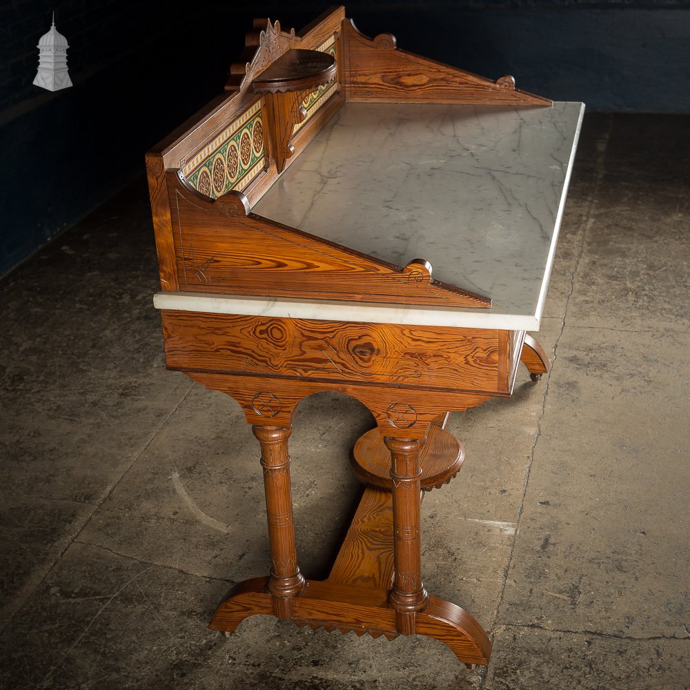 Aesthetic Movement Pitch Pine Marble Topped Wash Stand