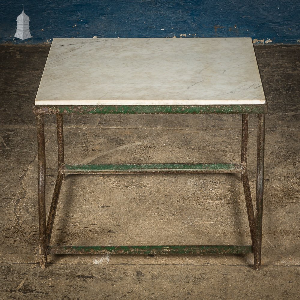 Small Green Painted Steel Frame Side Table with Marble Top