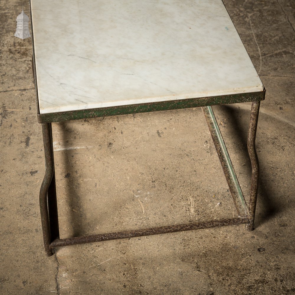 Small Green Painted Steel Frame Side Table with Marble Top