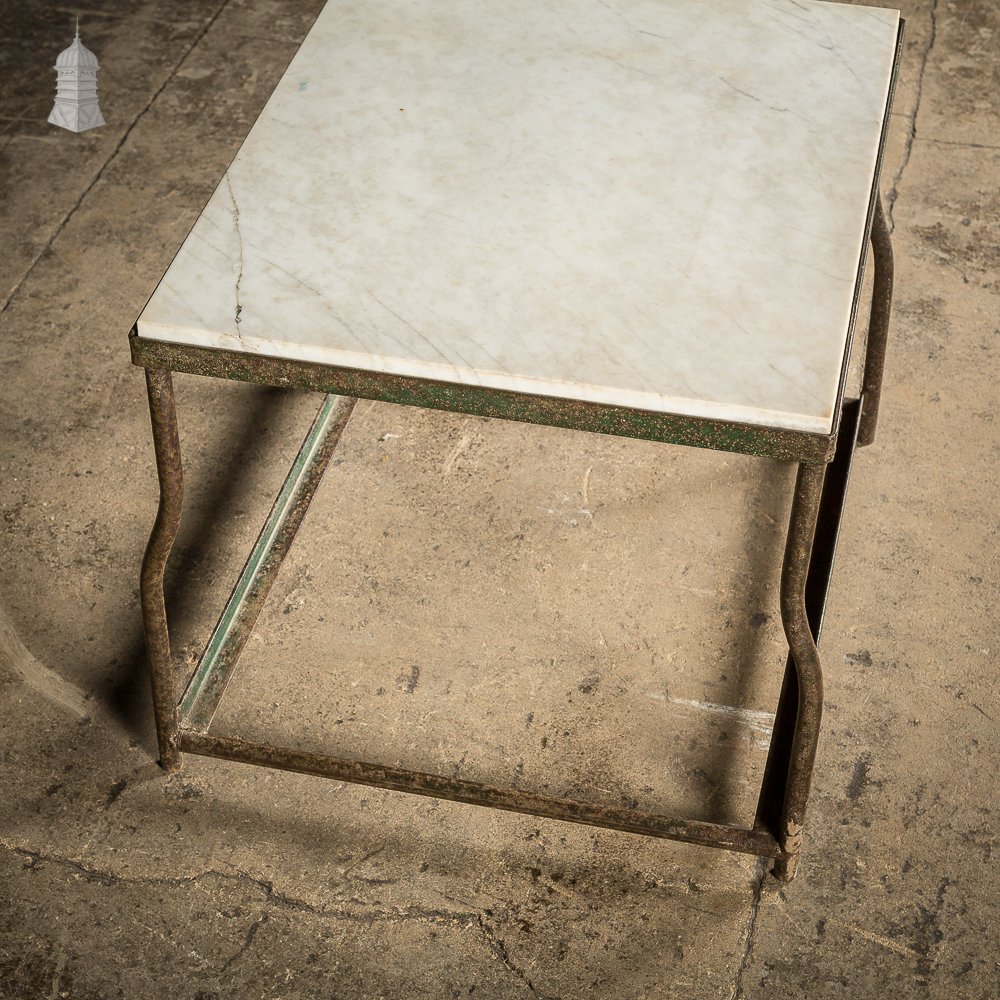 Small Green Painted Steel Frame Side Table with Marble Top