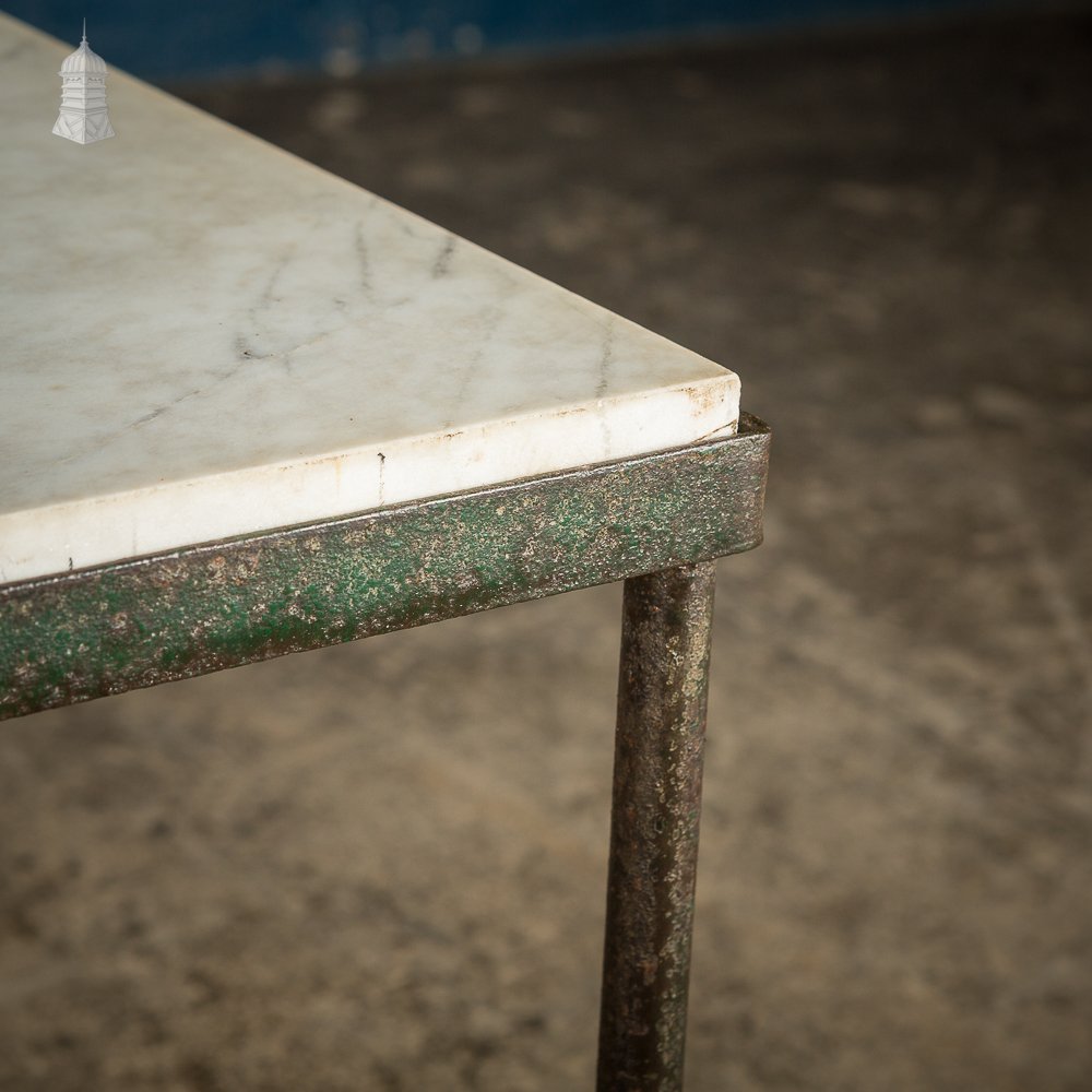 Small Green Painted Steel Frame Side Table with Marble Top