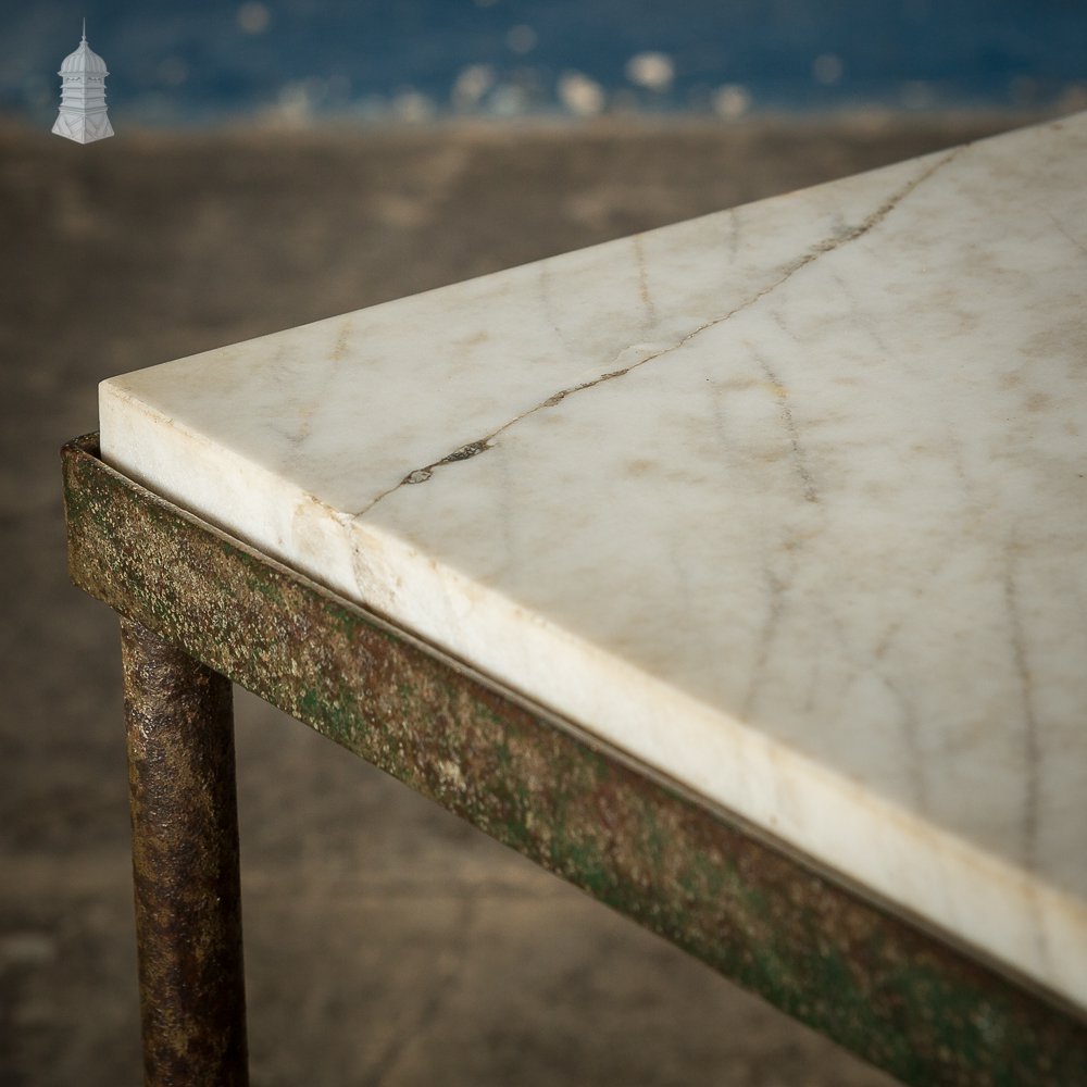 Small Green Painted Steel Frame Side Table with Marble Top