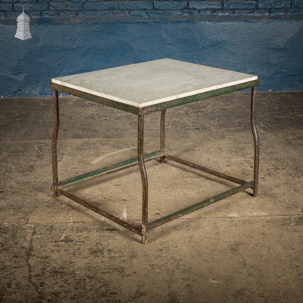 Small Green Painted Steel Frame Side Table with Marble Top