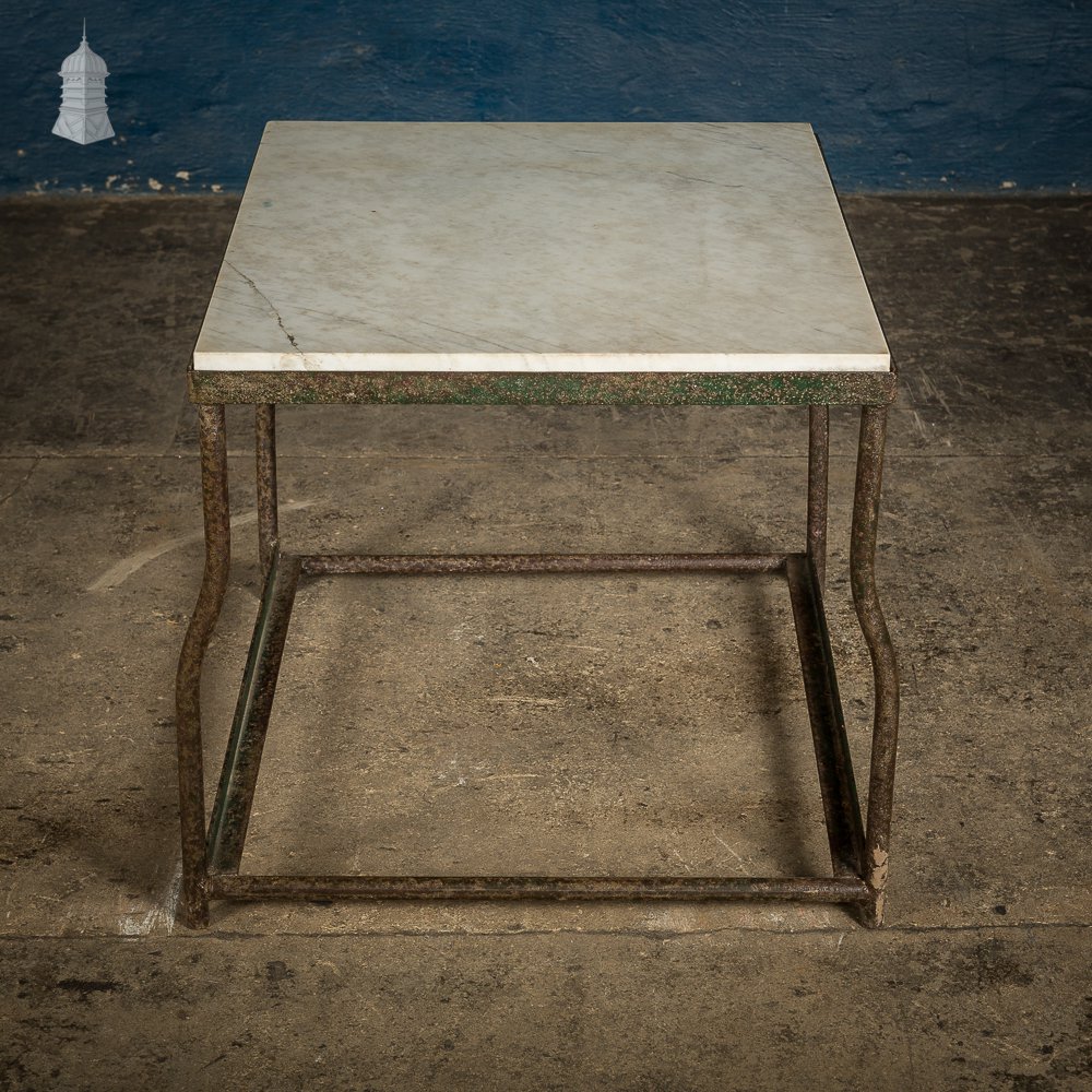 Small Green Painted Steel Frame Side Table with Marble Top