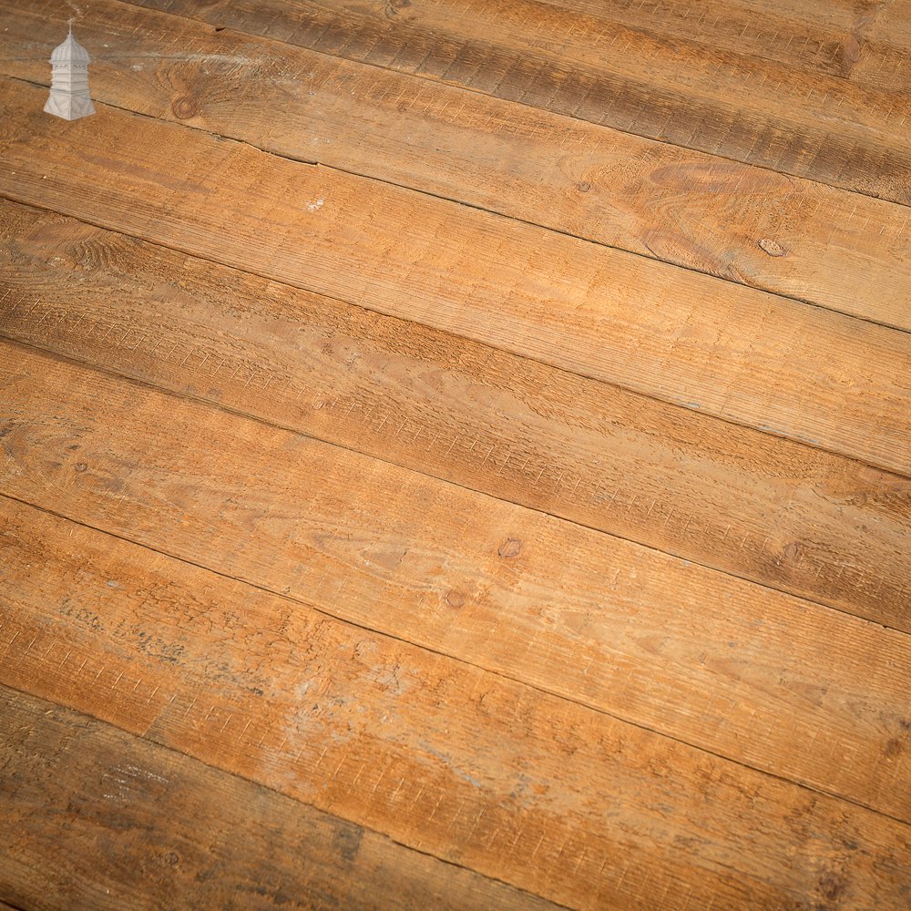 Batch of 29 Square Metres of Oxidised Face Pine Floorboards Cut from Floor Joists Salvaged from Norwich Castle