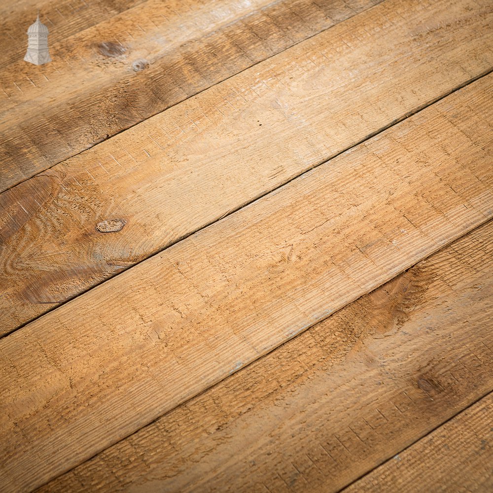 Batch of 29 Square Metres of Oxidised Face Pine Floorboards Cut from Floor Joists Salvaged from Norwich Castle