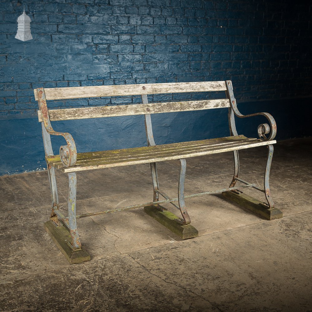 Wrought Iron Garden Bench with Hard Wood Slats