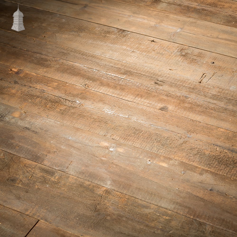 Batch of 74 Square Metres of Oxidised Face Pine Floorboards Cut from Floor Joists Salvaged from Norwich Castle