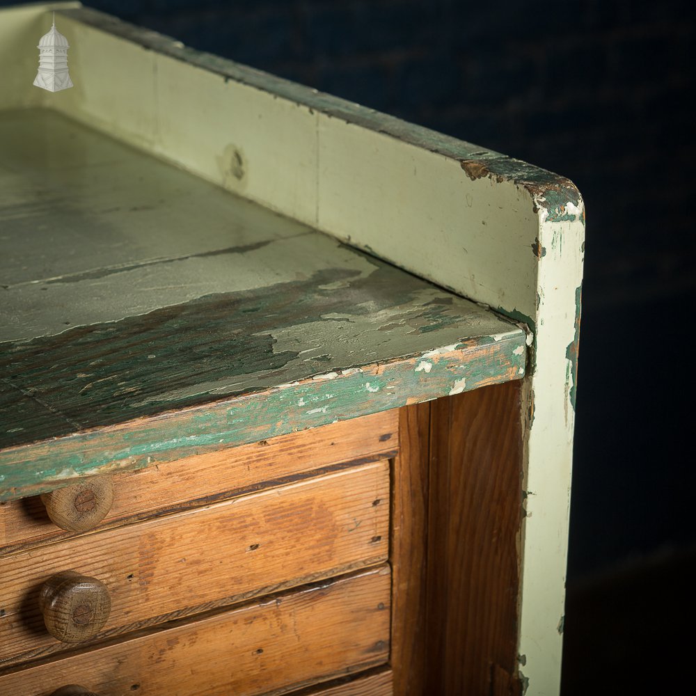 Pair of 19th C Pine Specimen Drawer Banks with Distressed Green Painted Finish