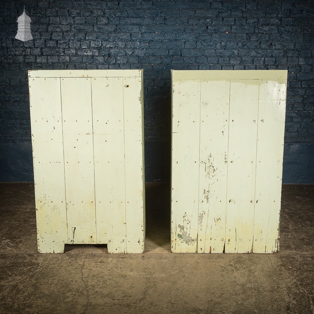 Pair of 19th C Pine Specimen Drawer Banks with Distressed Green Painted Finish