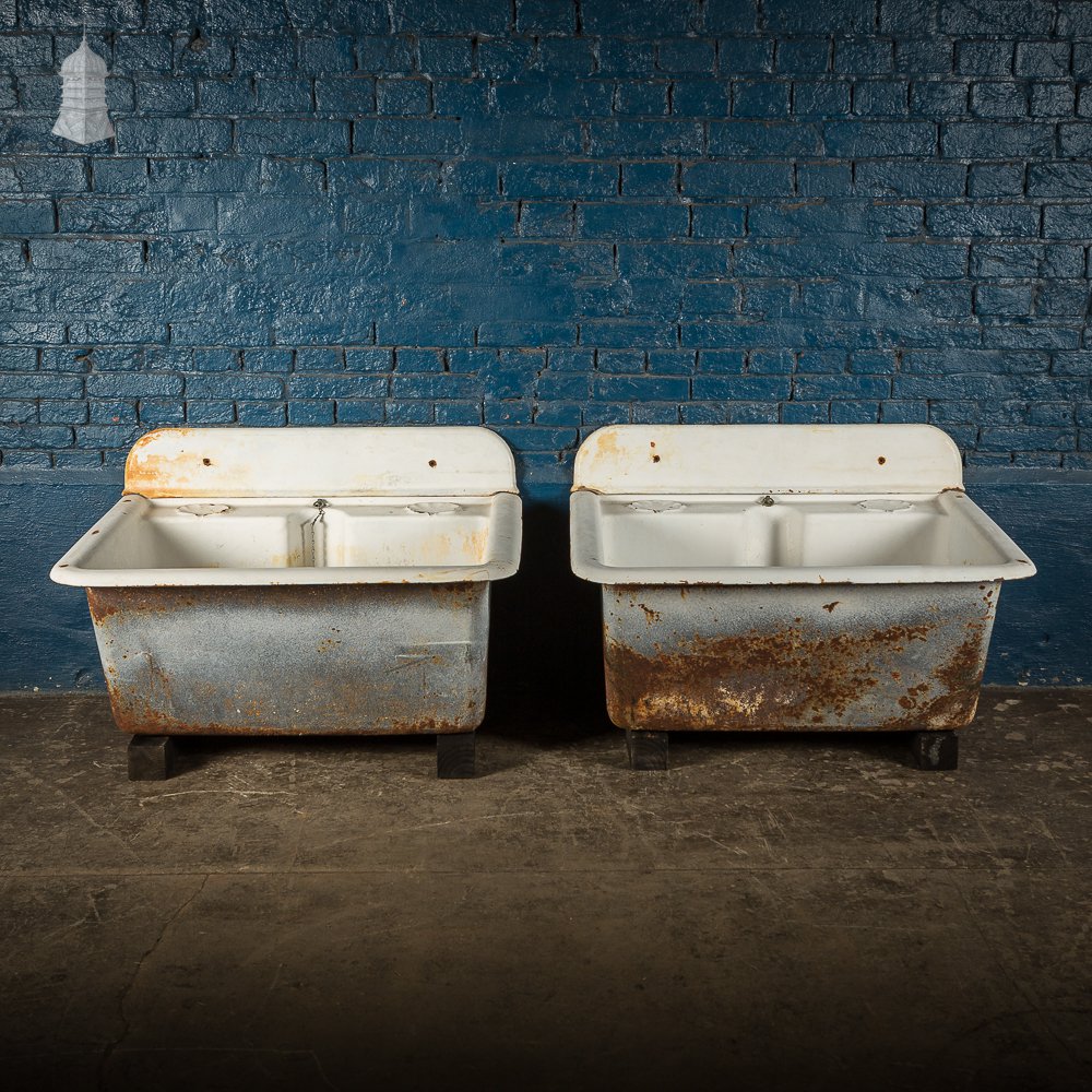 Pair of Large Cast Iron Sinks with Back Splash