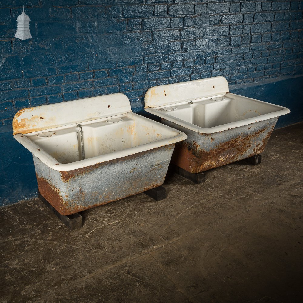 Pair of Large Cast Iron Sinks with Back Splash