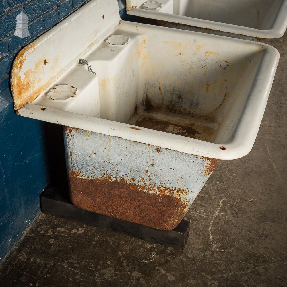 Pair of Large Cast Iron Sinks with Back Splash