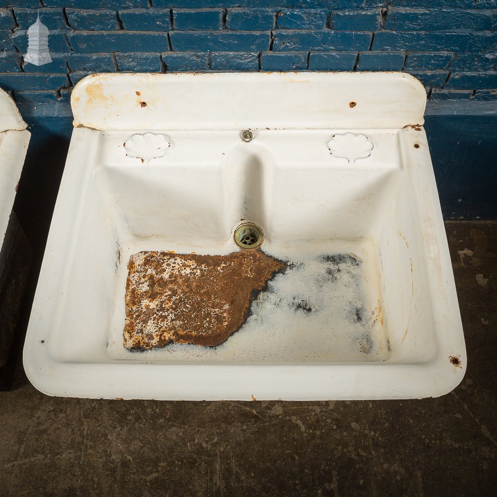 Pair of Large Cast Iron Sinks with Back Splash