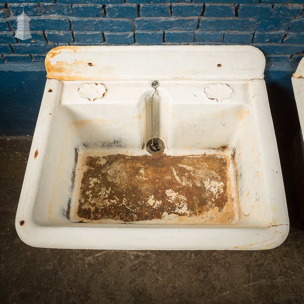 Pair of Large Cast Iron Sinks with Back Splash