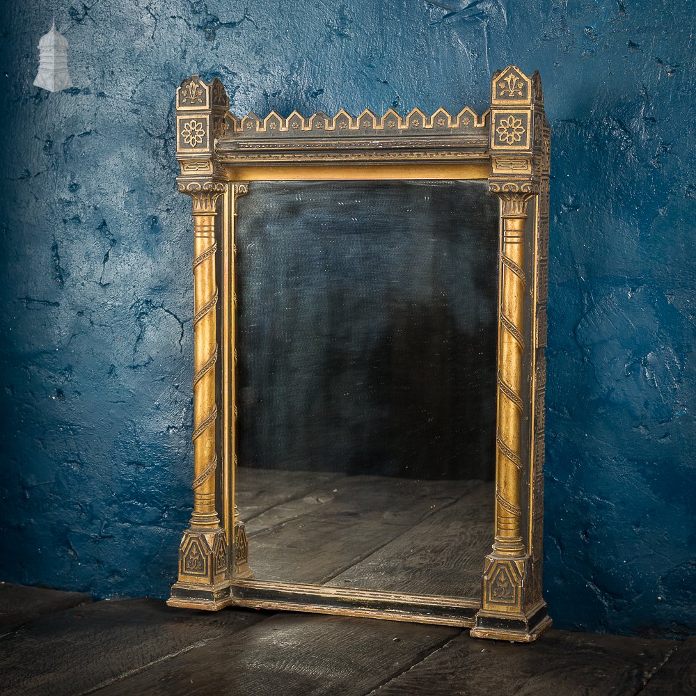 19th C Gold Flanked Column Niche Mirror