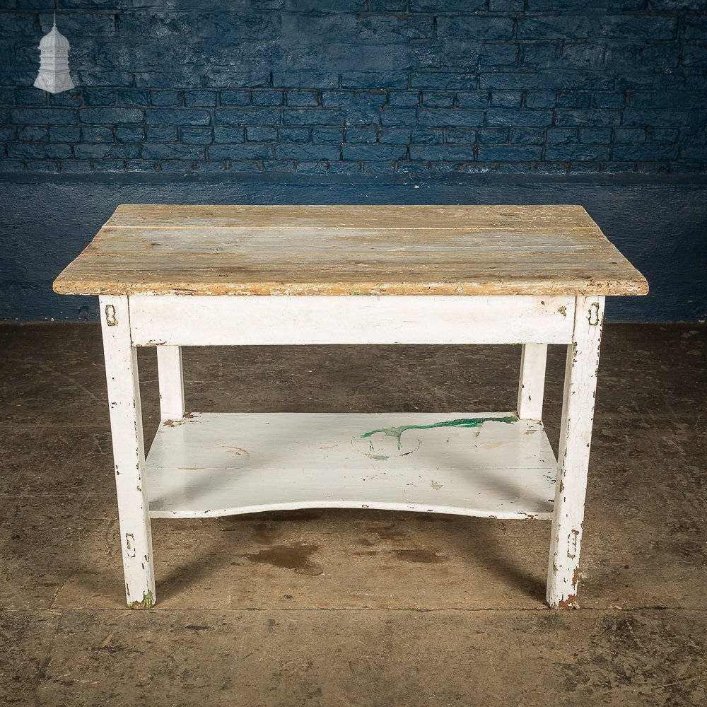 Small Rustic 18th C Pine Table with Distressed White Paint Finish