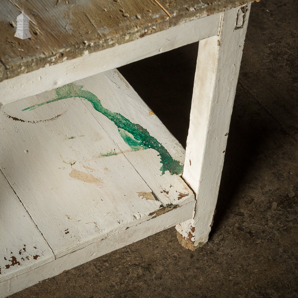 Small Rustic 18th C Pine Table with Distressed White Paint Finish