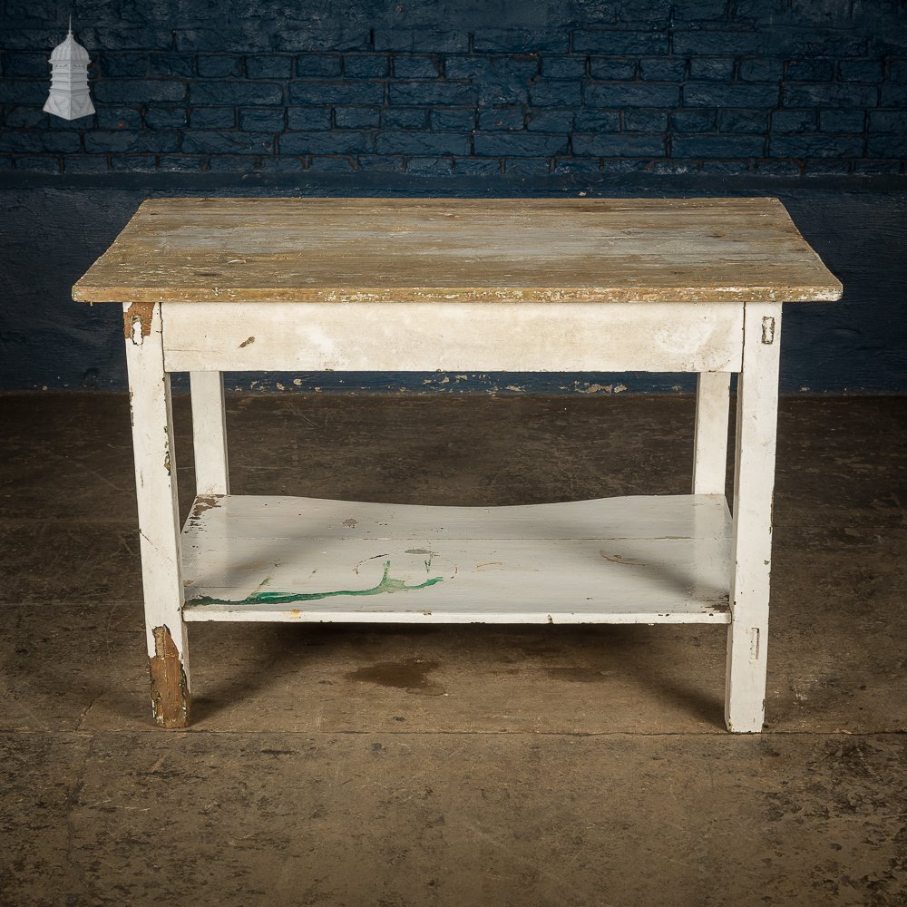 Small Rustic 18th C Pine Table with Distressed White Paint Finish