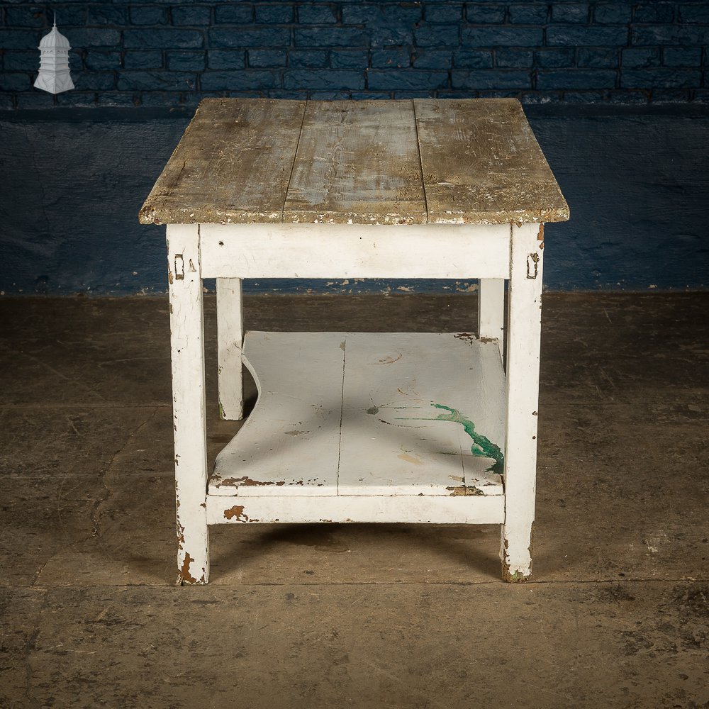 Small Rustic 18th C Pine Table with Distressed White Paint Finish