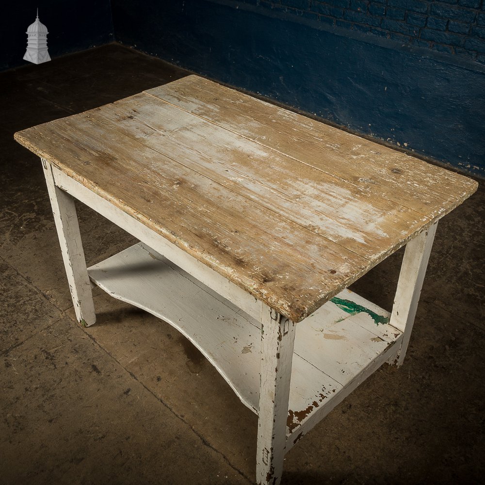 Small Rustic 18th C Pine Table with Distressed White Paint Finish