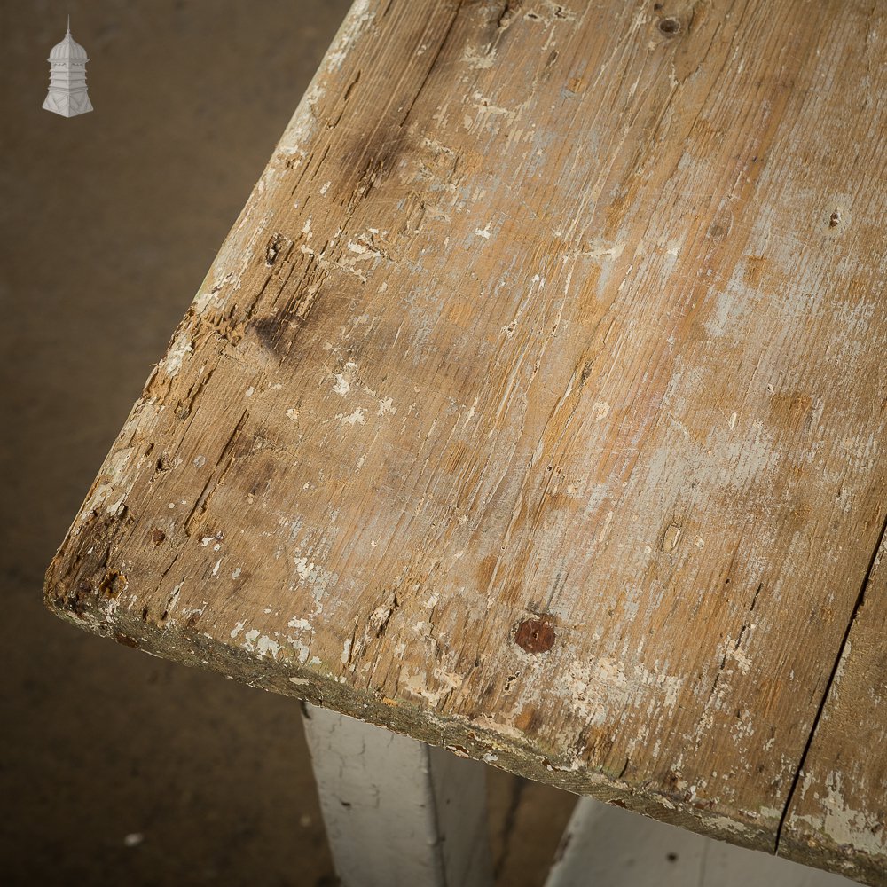 Small Rustic 18th C Pine Table with Distressed White Paint Finish