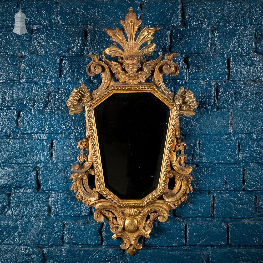 19th C Gilt Wood Cherub Wall Mirror