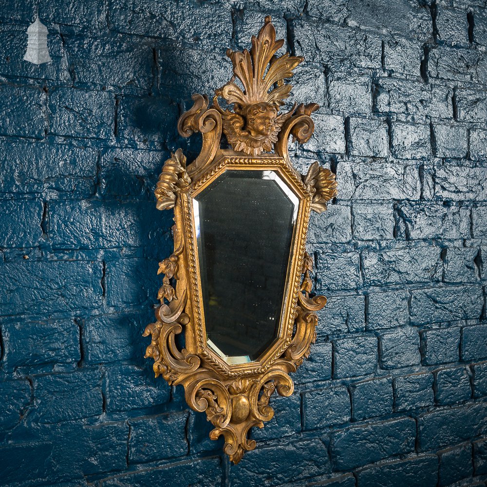 19th C Gilt Wood Cherub Wall Mirror