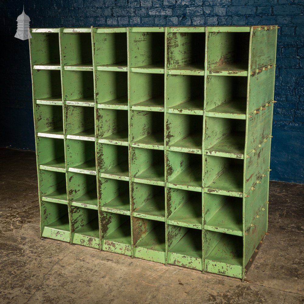 Green Painted Steel Industrial Workshop Pigeonhole Shelf Unit