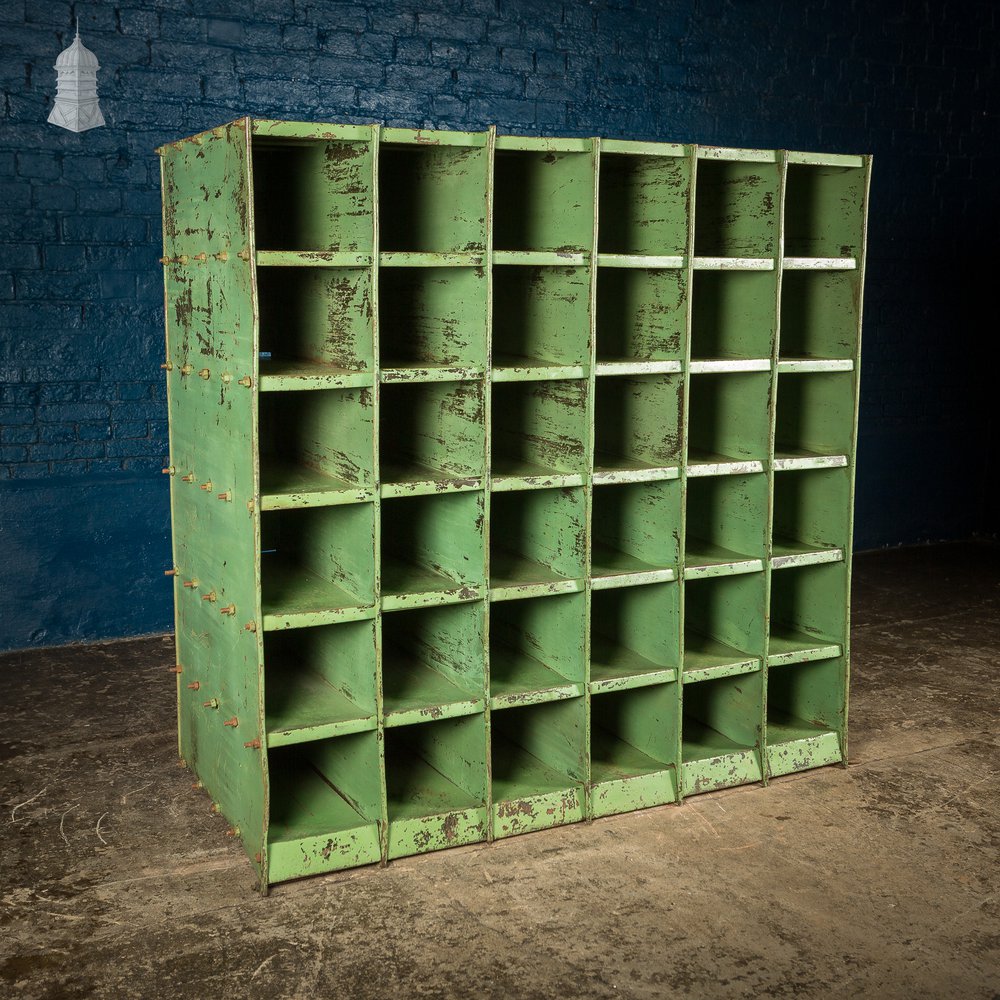 Green Painted Steel Industrial Workshop Pigeonhole Shelf Unit