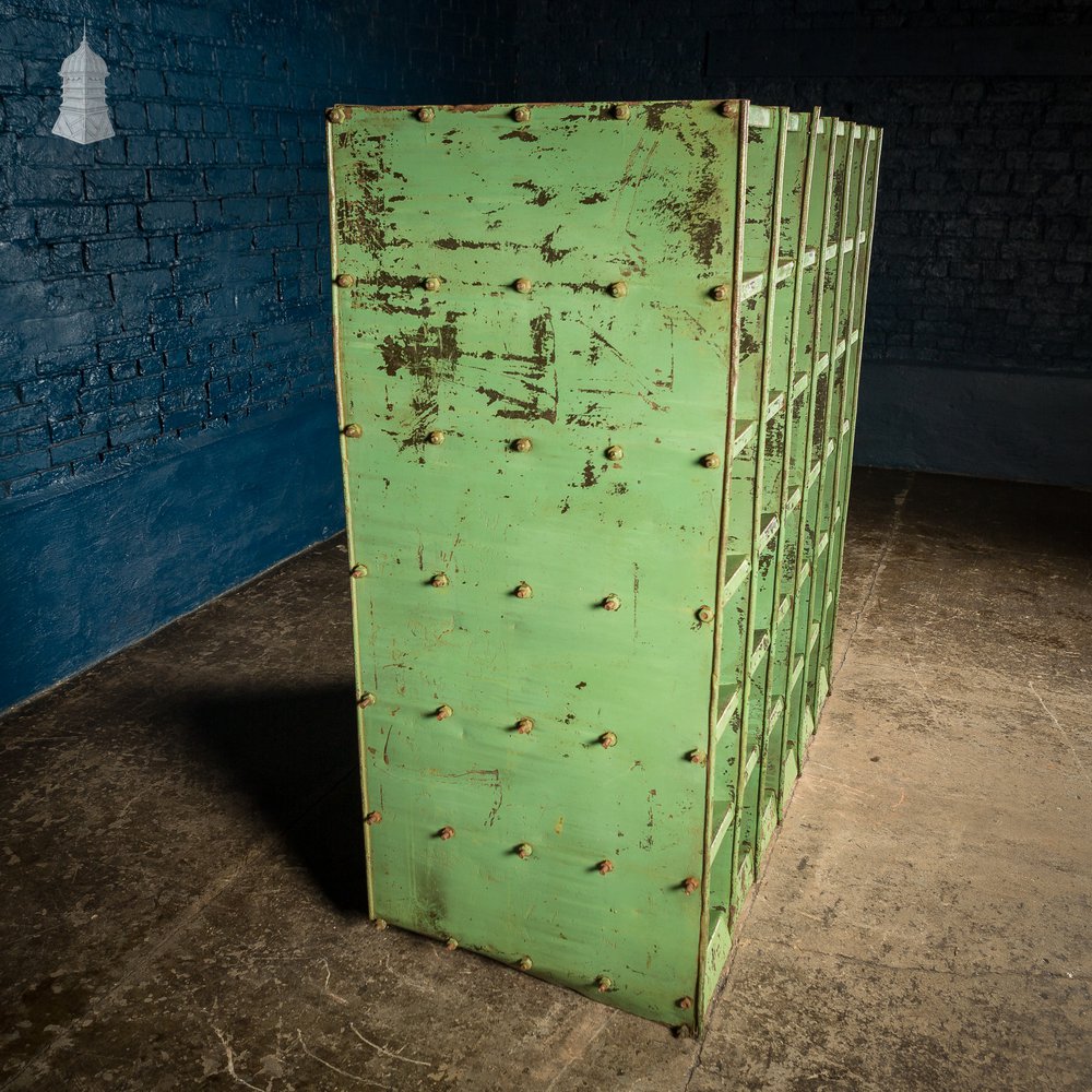 Green Painted Steel Industrial Workshop Pigeonhole Shelf Unit