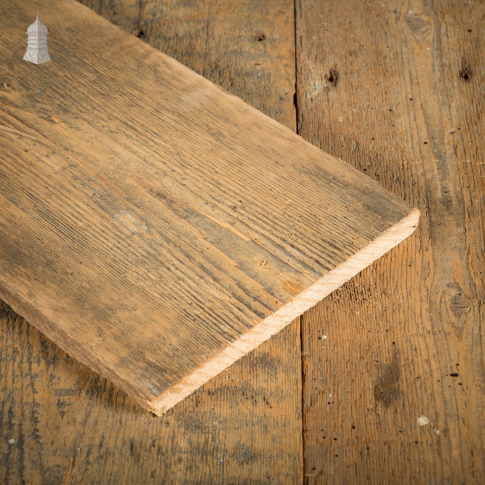 Batch of 45 Square Metres of Long Oxidised Face Pine Floorboards with Planned Backs Cut From Reclaimed Timbers