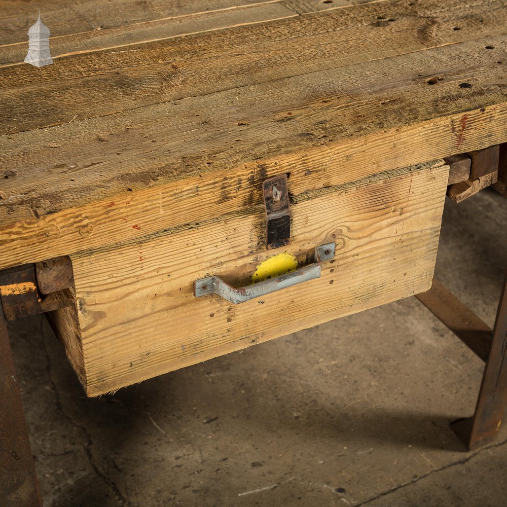 Large Steel and Timber Industrial Workshop Bench Table with Drawers