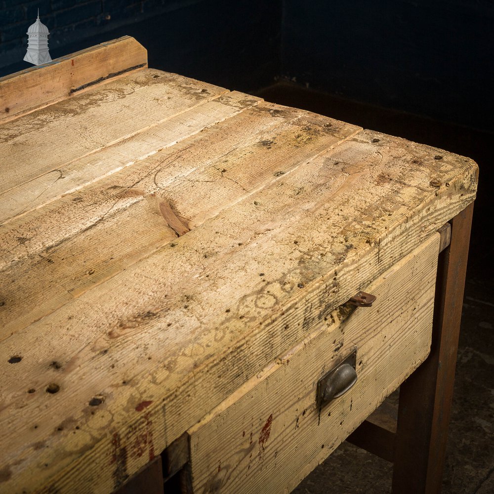 Large Steel and Timber Industrial Workshop Bench Table with Drawers