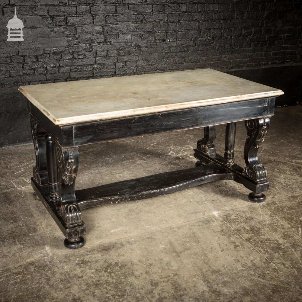 Ebonized Teak Colonial Marble Top Desk With Ornate Detail Circa 1870 Calcutta