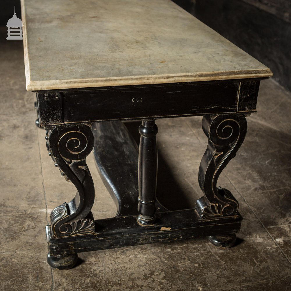 Ebonized Teak Colonial Marble Top Desk With Ornate Detail Circa 1870 Calcutta