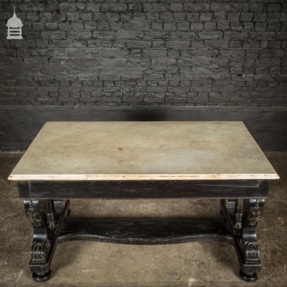 Ebonized Teak Colonial Marble Top Desk With Ornate Detail Circa 1870 Calcutta