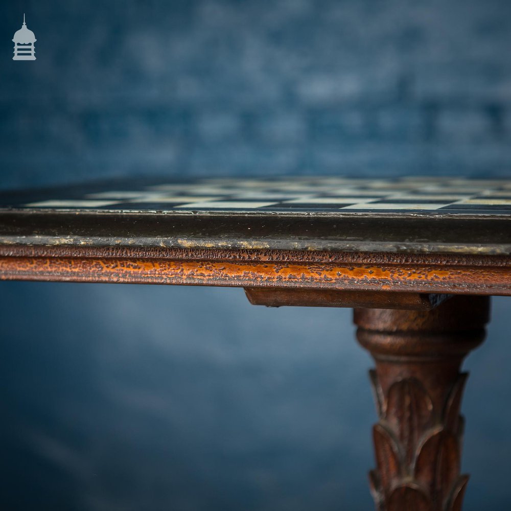 Ornate 18th C Tripod Base with Later Slate Hand Painted Chess Table Top