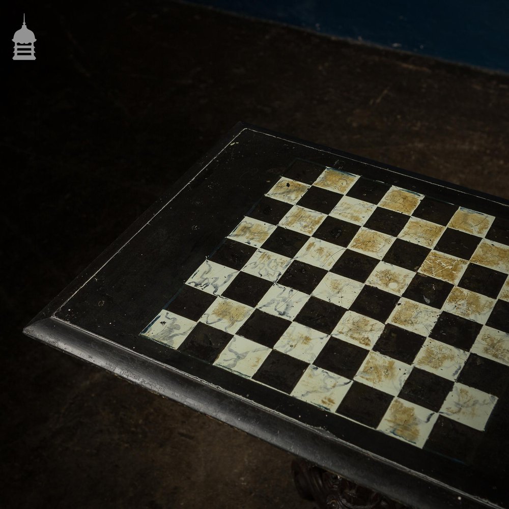 Ornate 18th C Tripod Base with Later Slate Hand Painted Chess Table Top