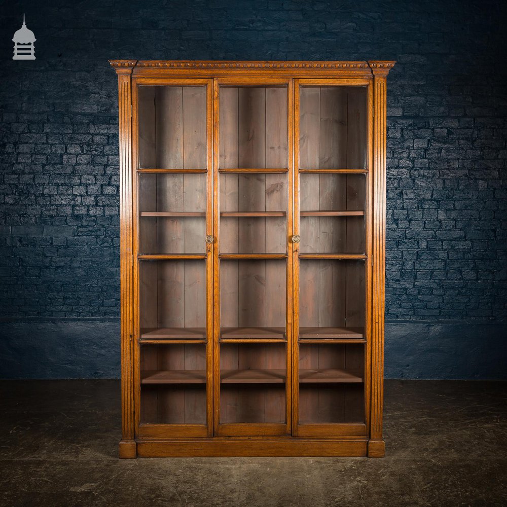 19th C Glazed Oak Bookcase Cabinet With Egg and Dart Detail