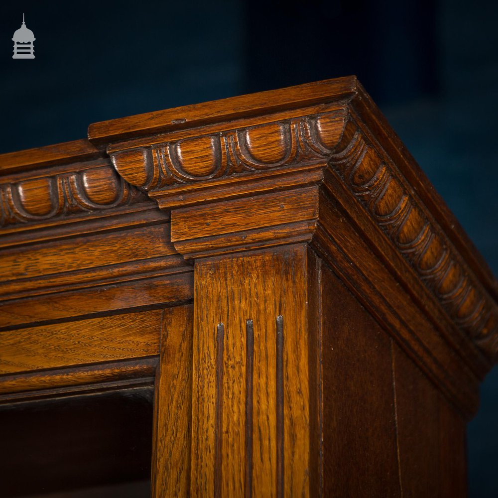 19th C Glazed Oak Bookcase Cabinet With Egg and Dart Detail