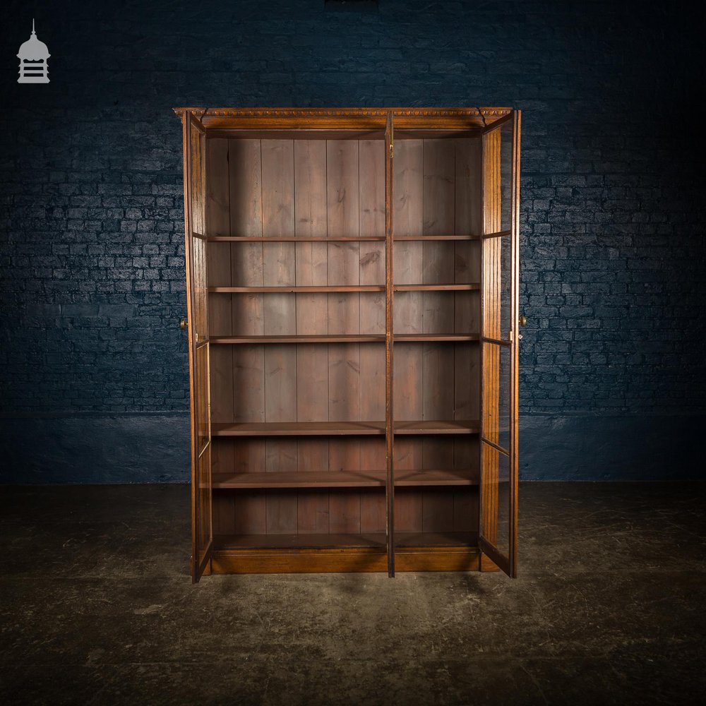 19th C Glazed Oak Bookcase Cabinet With Egg and Dart Detail