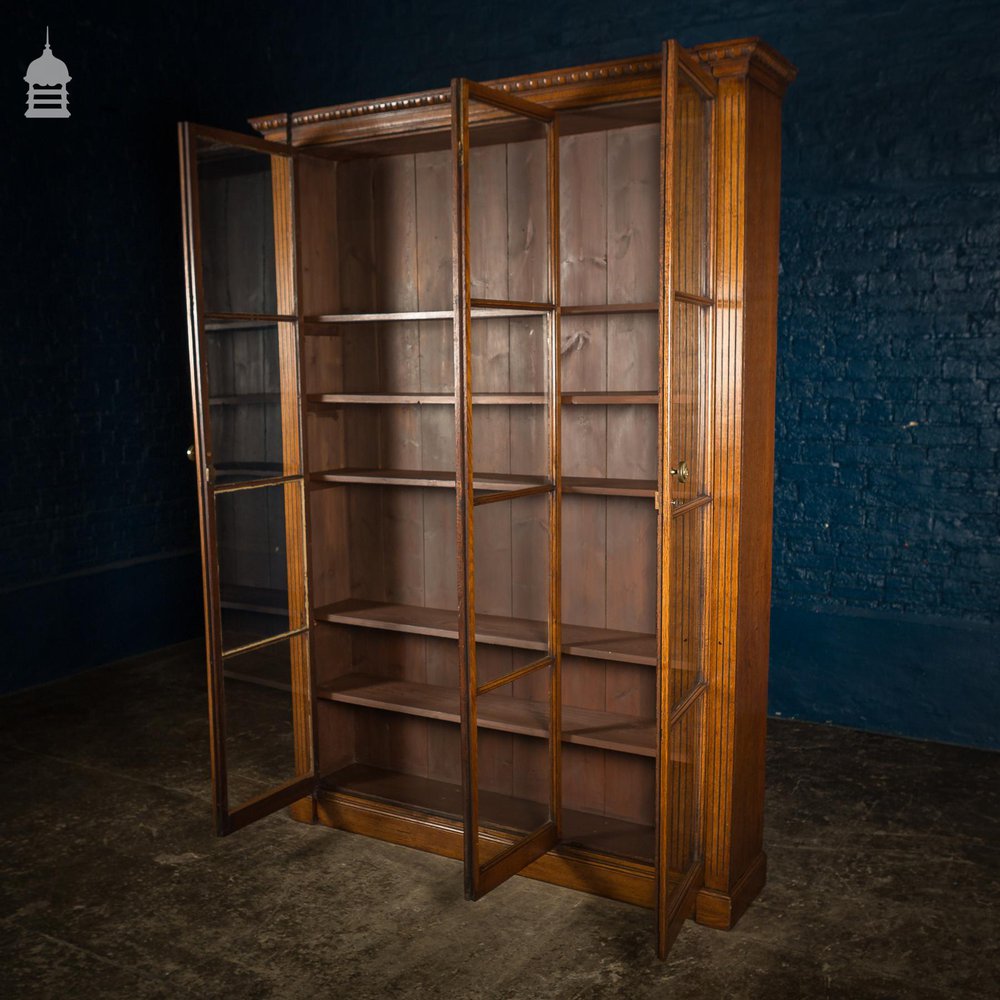 19th C Glazed Oak Bookcase Cabinet With Egg and Dart Detail